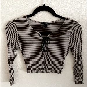 Stripped stringed long sleeved crop top